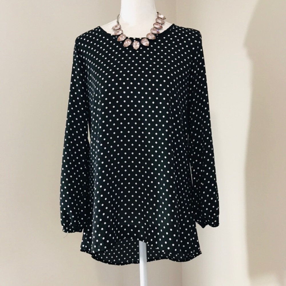 Chris & Carol Black Polka Dot Long Sleeve Blouse